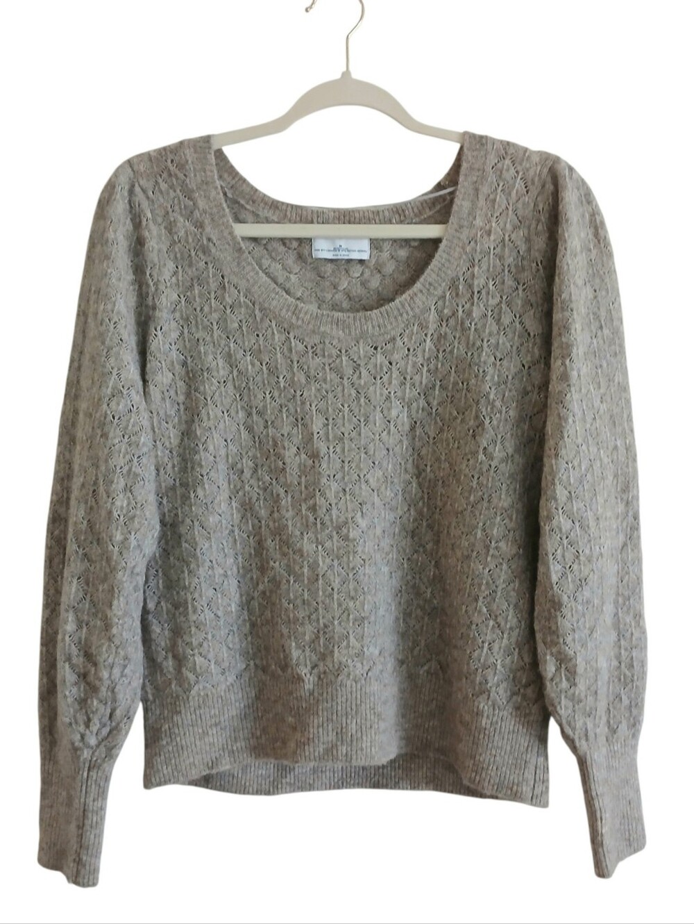 NEW OLD NAVY Wool Blend Pointelle Knit Balloon Sleeve Sweater M Airy Cottagecore